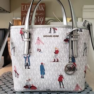 MK Michael Kors White Gray Silver Handbag Bag Purse Good Tags Included